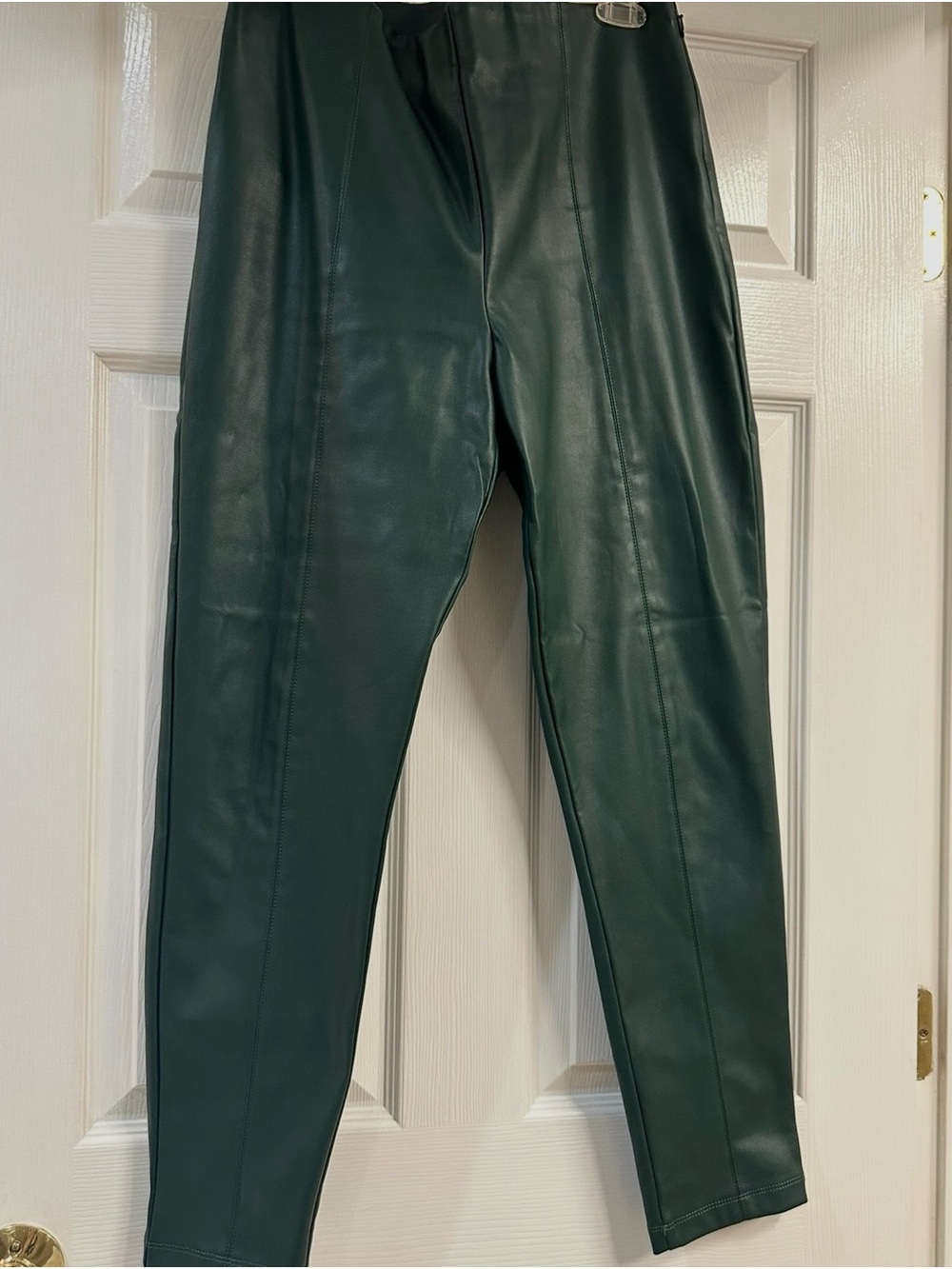 Ann Taylor Dark Green Faux Leather Straight-Leg Pants